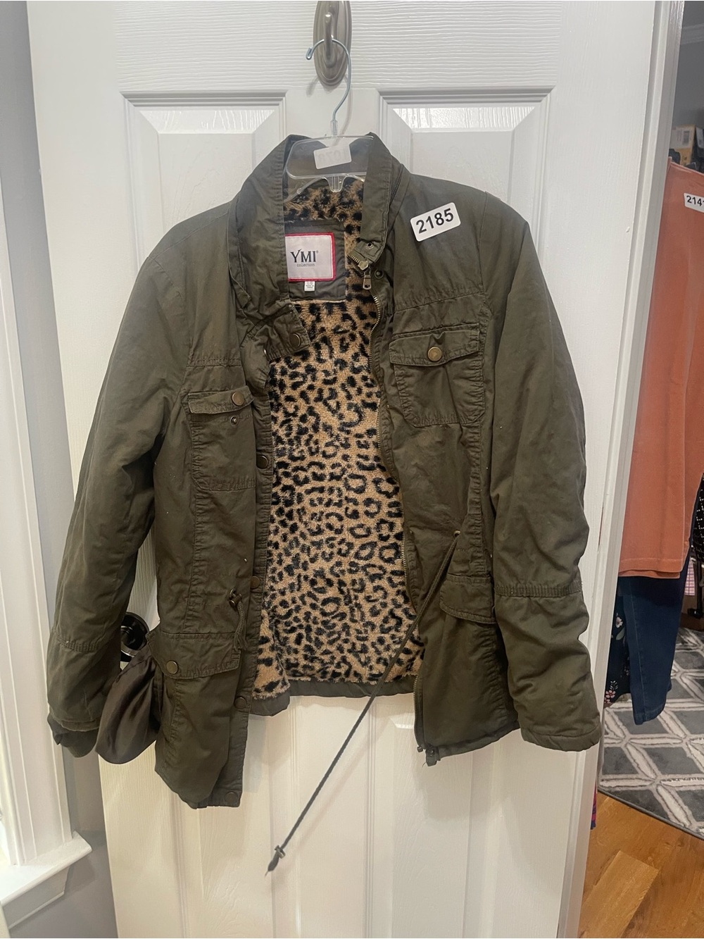 YMI Olive Green Utility Jacket with Leopard Plush Lining